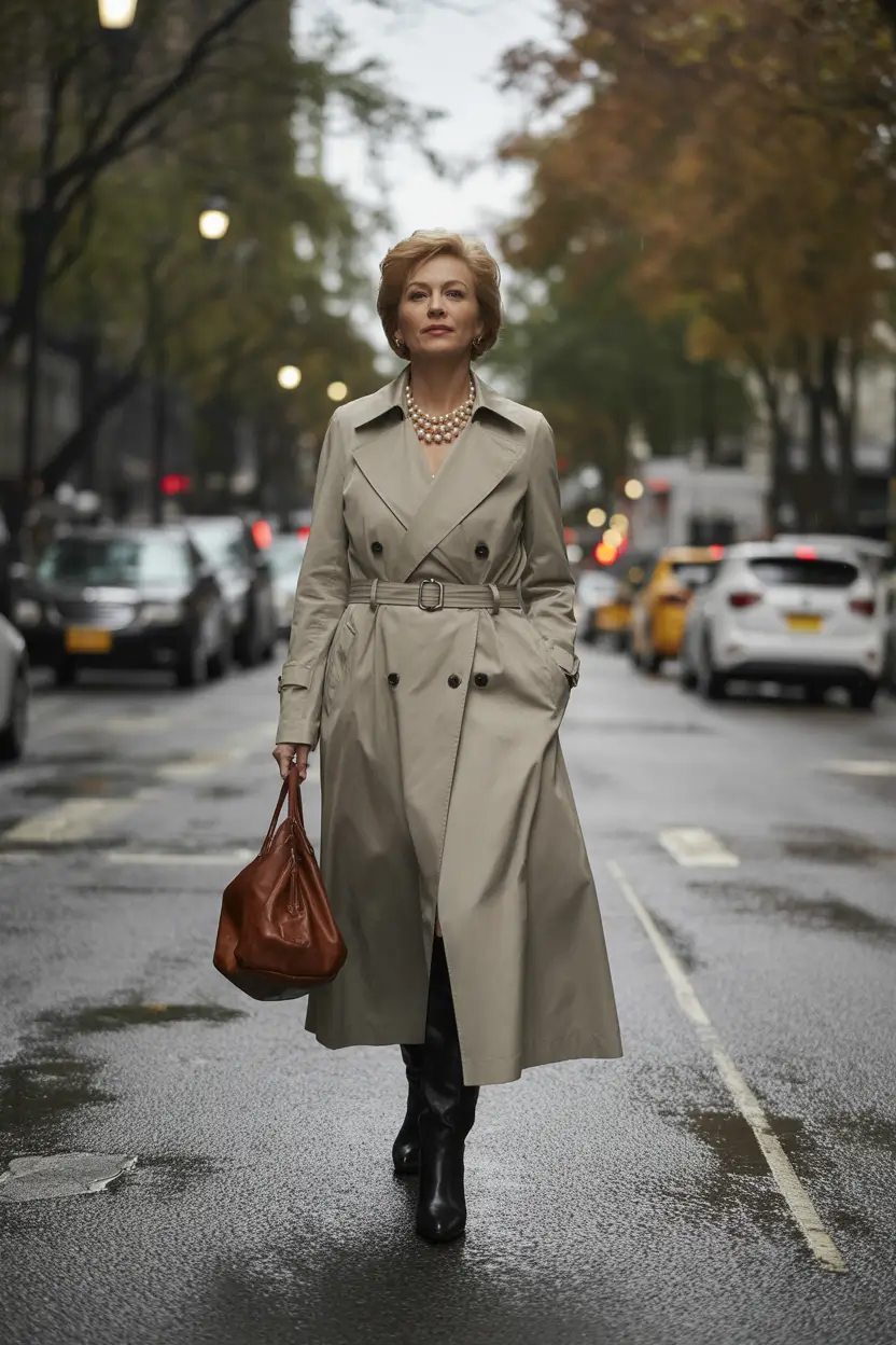 2025 casual fall fashion outfits for women 50+ Effortless Grace in a Belted Trench