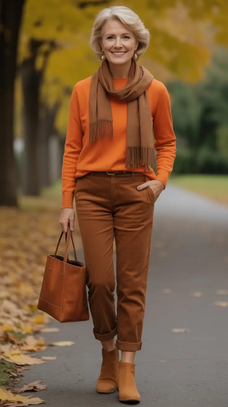 2025 casual fall fashion outfits for women 50+ Fall Foliage Color Blocking