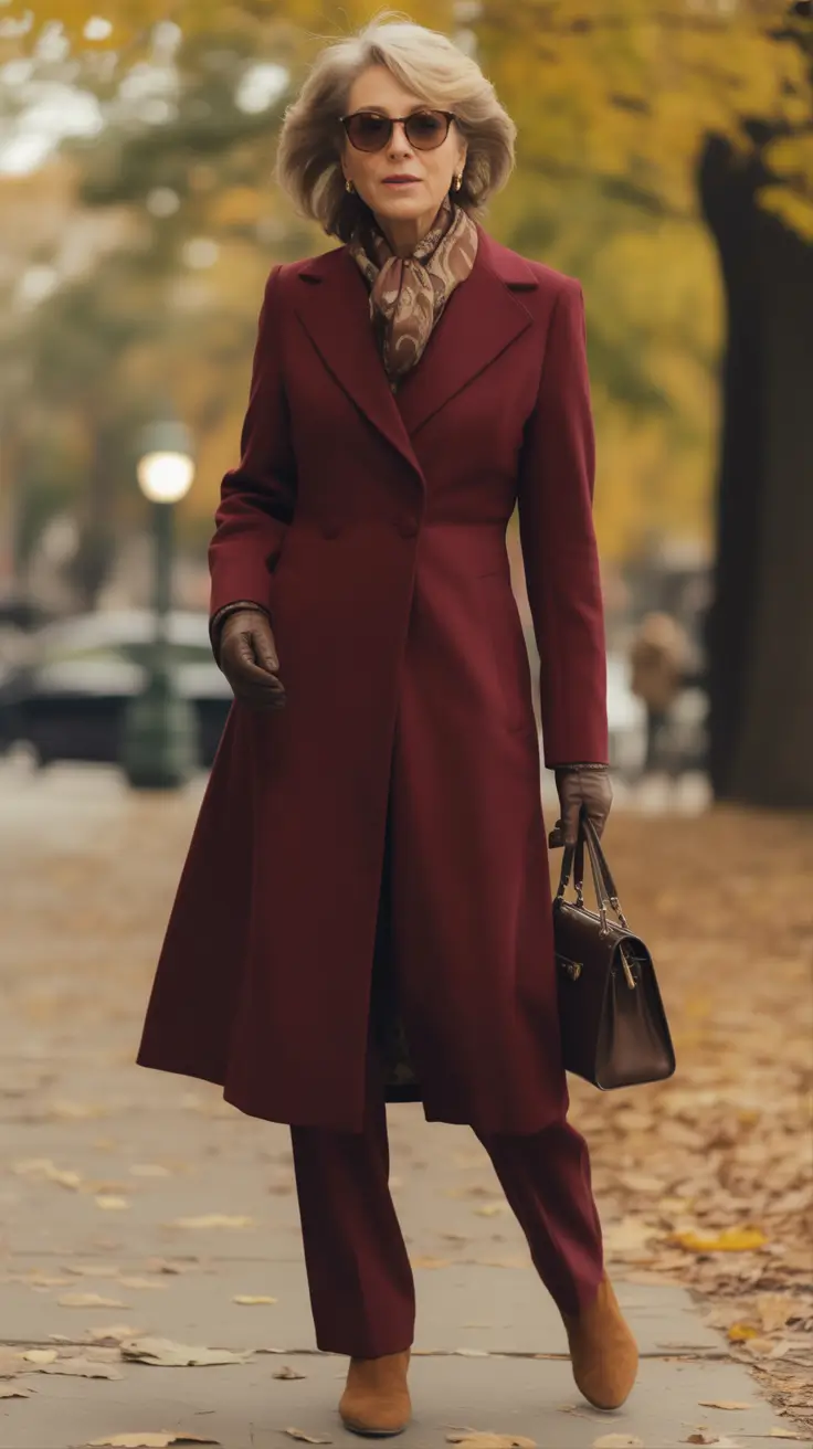 2025 casual fall fashion outfits for women 50+ Timeless in Deep Wine and Soft Camel