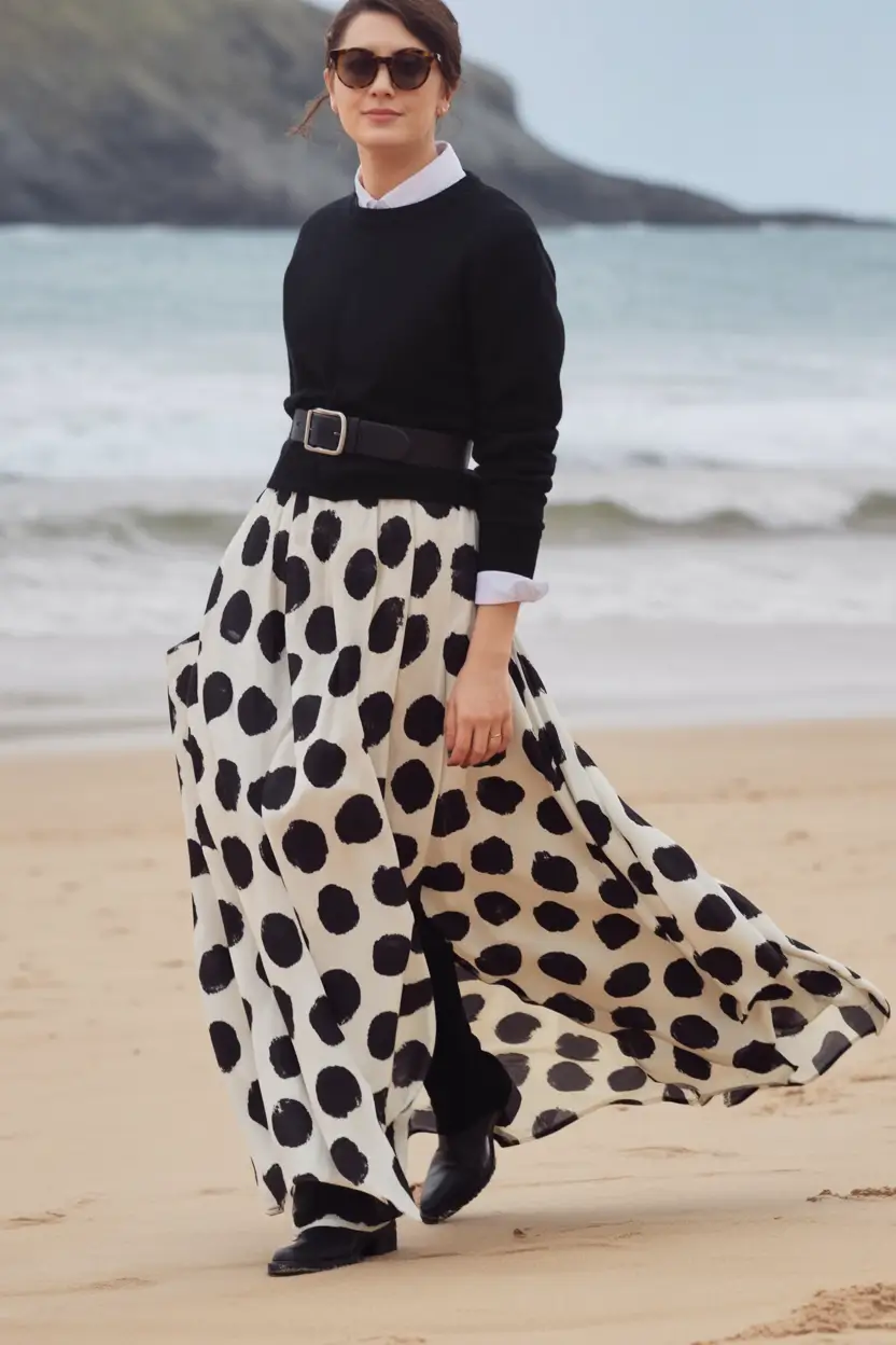 2025 casual fall fashion outfits for women 50+ Polka-Dot Drama and Beachside Ease