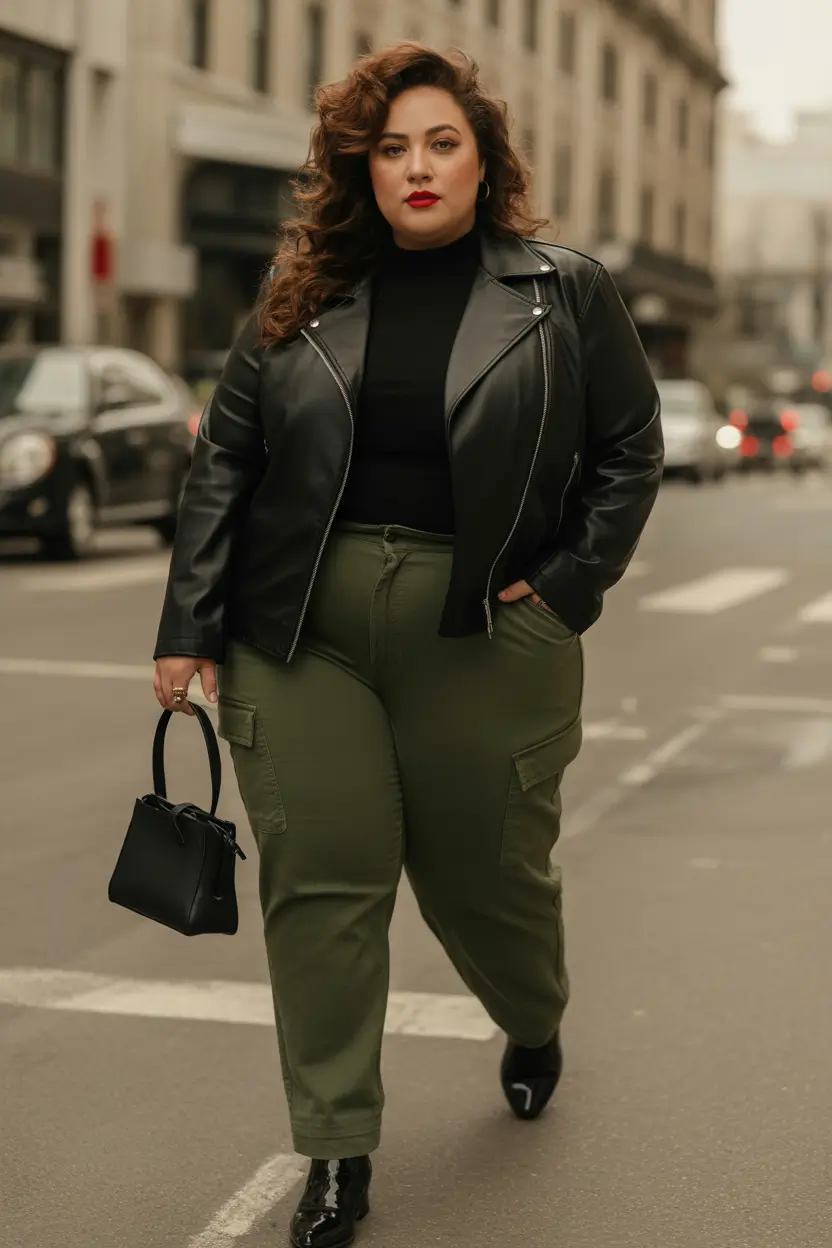 2025 Fall Fashion for Plus Size Women City Rebel in Leather and Cargo