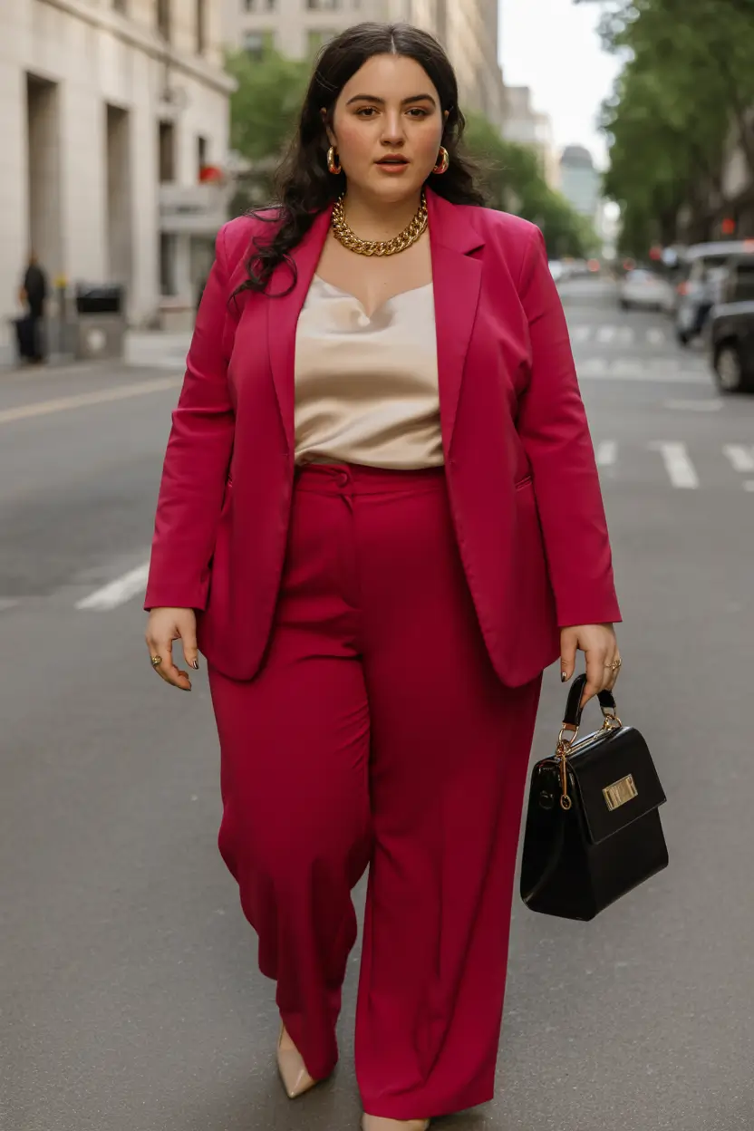 2025 Fall Fashion for Plus Size Women Power Suit in Raspberry Rouge