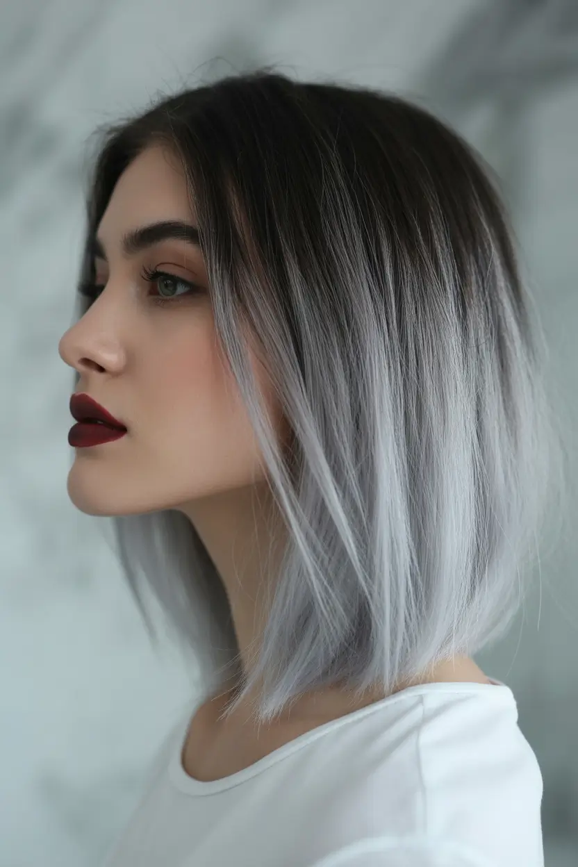 August hair color+Storm Gray Ends with Sleek Bob Energy