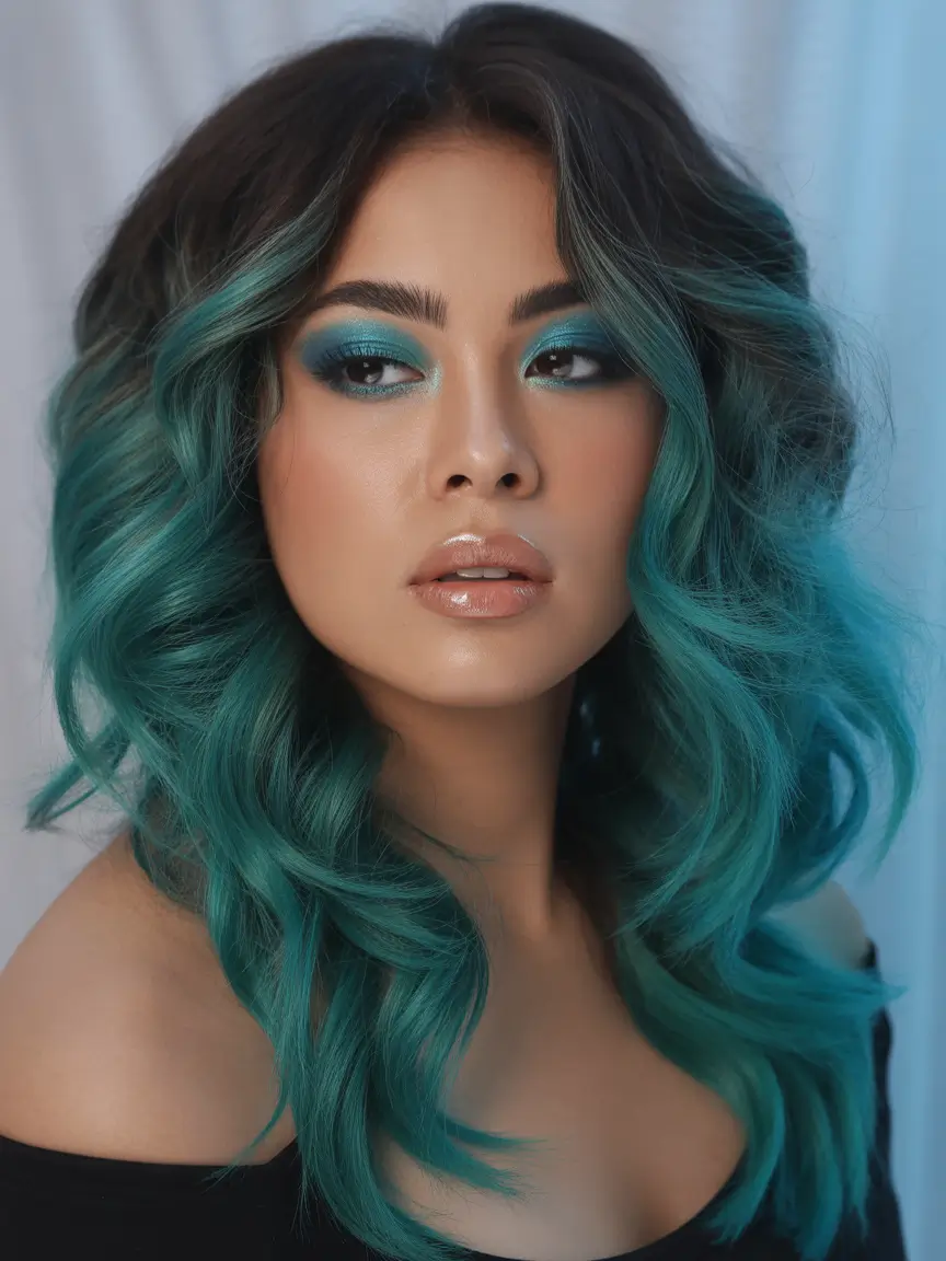 August hair color+Ocean Teal Waves with Shadow Root