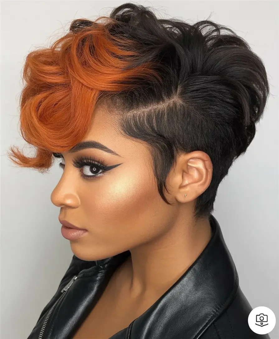 August hair color+Cinnamon Flame with Undercut Drama