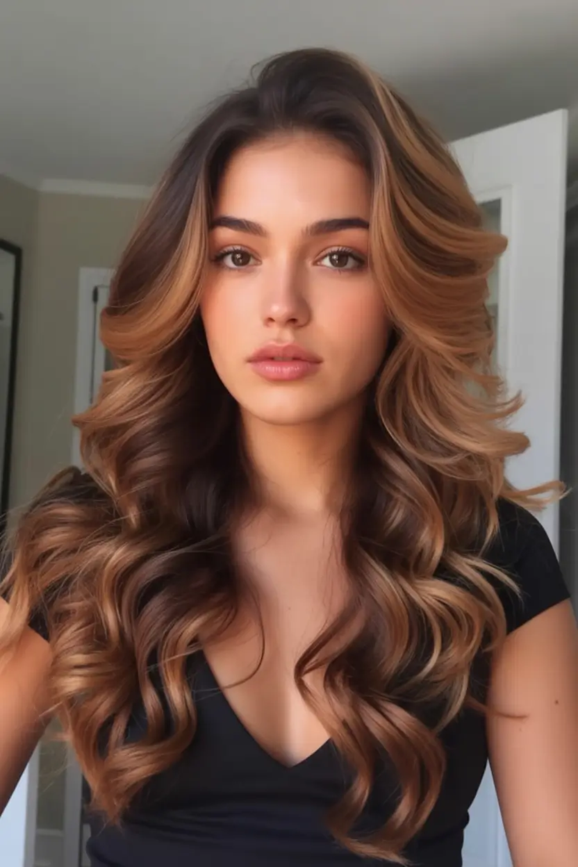 August hair color+Bronzed Honey Layers with Root Glow