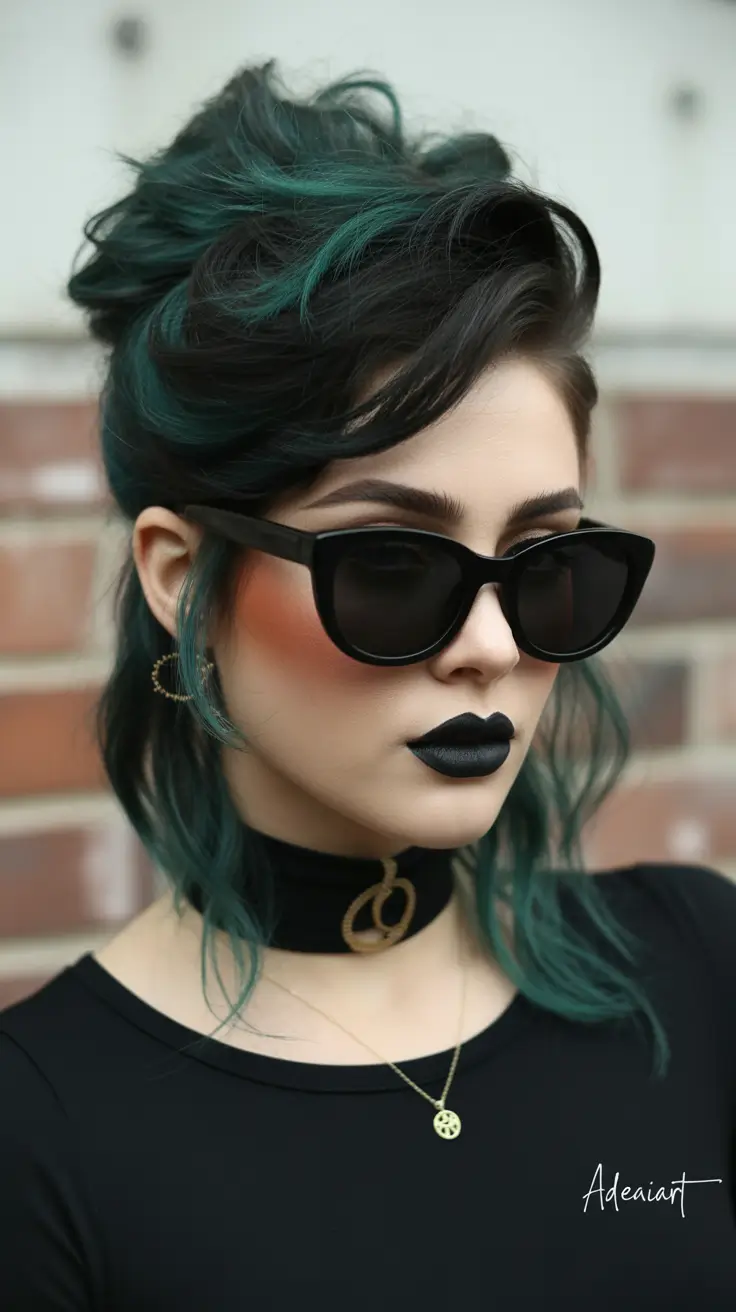 August hair color+Emerald Punk Half-Up Statement