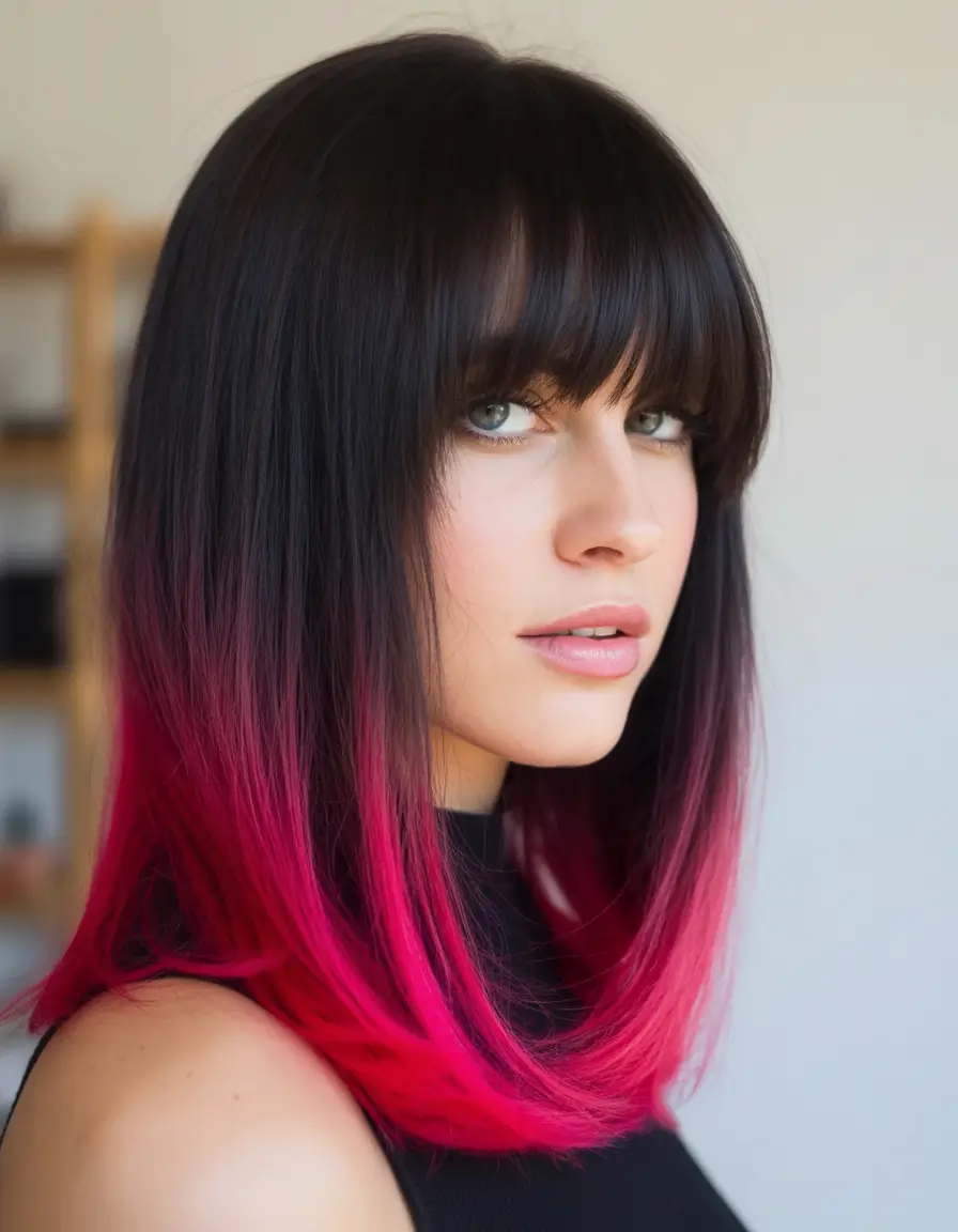 August hair color+Sharp Bangs & Neon Melt for Bold Babes