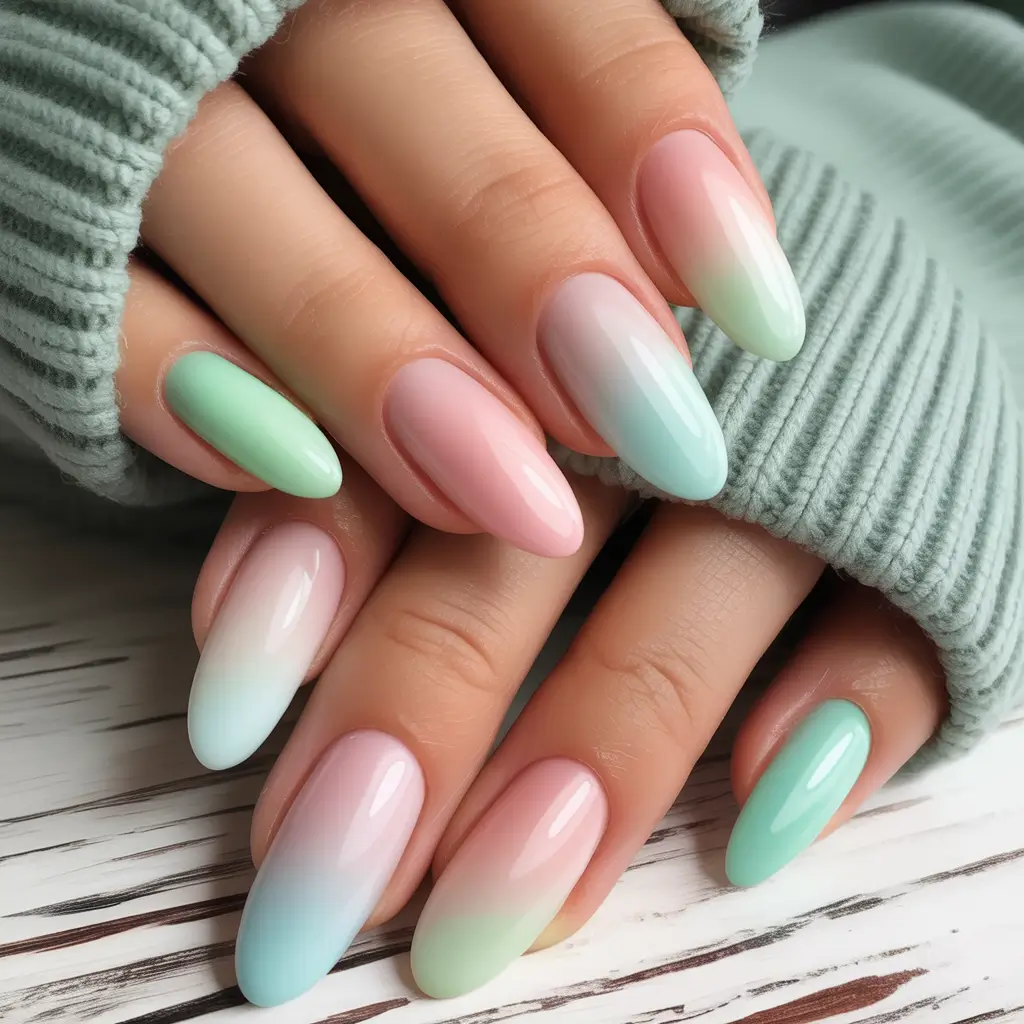 August nails design Pastel Melt Gradient in Sorbet Tones