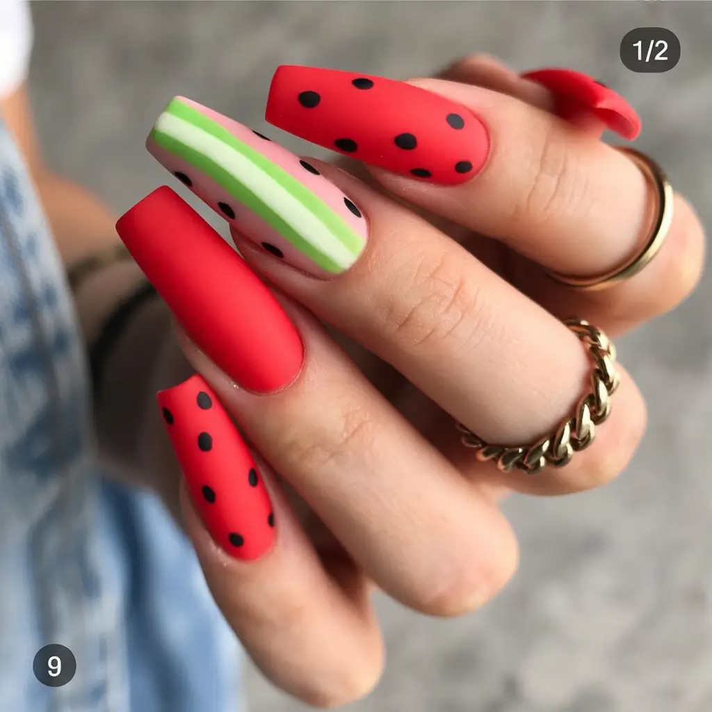 August nails design Watermelon Sugar Matte Fantasy