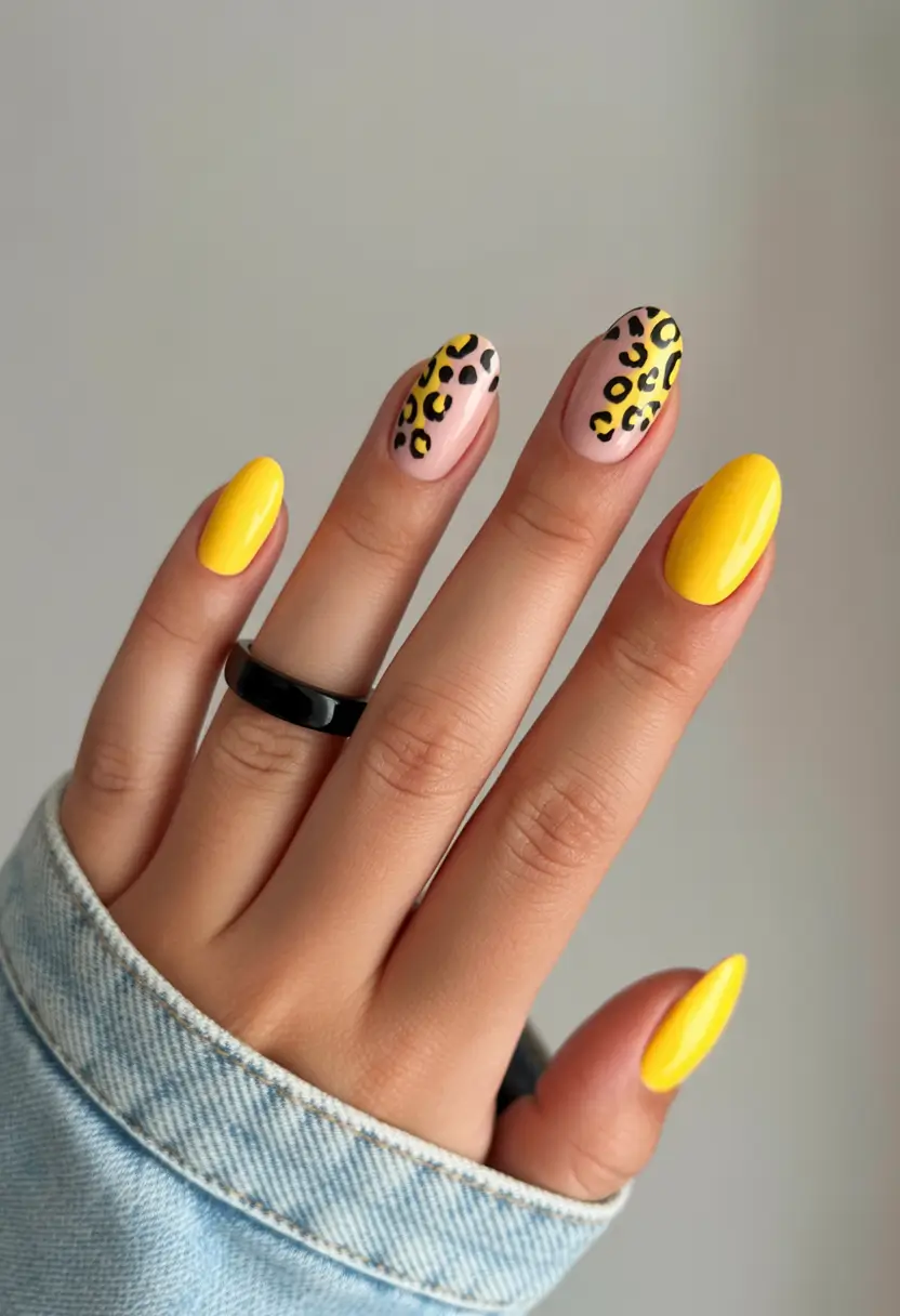 August nails design High-Energy Yellow Meets Modern Leopard
