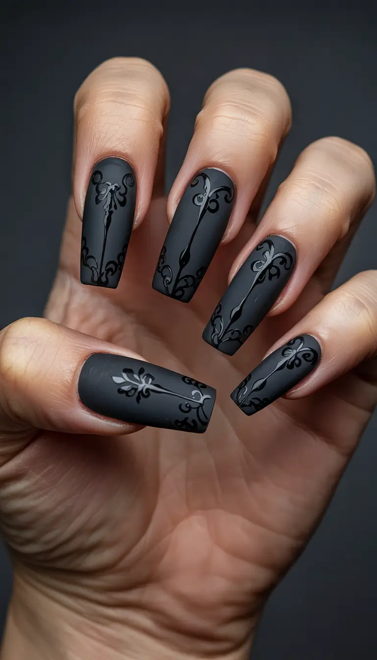 August nails design Black Baroque Matte Drama