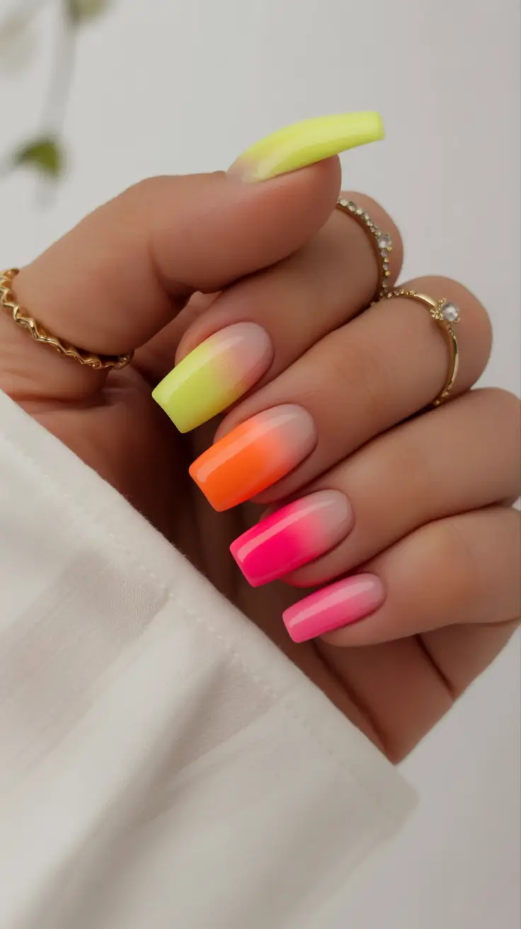 August nails design Neon Ombre Lights in Gradient Flow