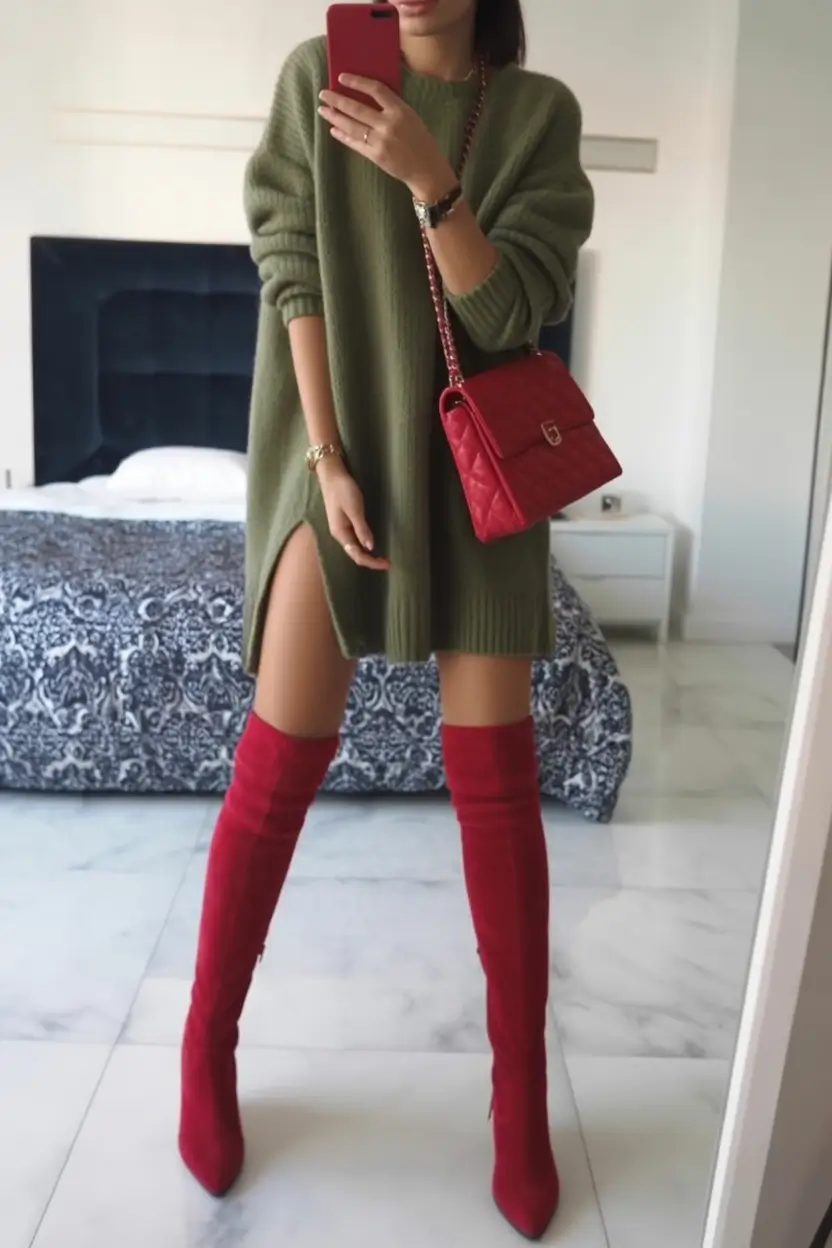 2025 capsule Olive Knit & Crimson Boots