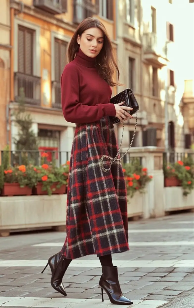 aesthetic classy Plaid Skirts & Wine Tones