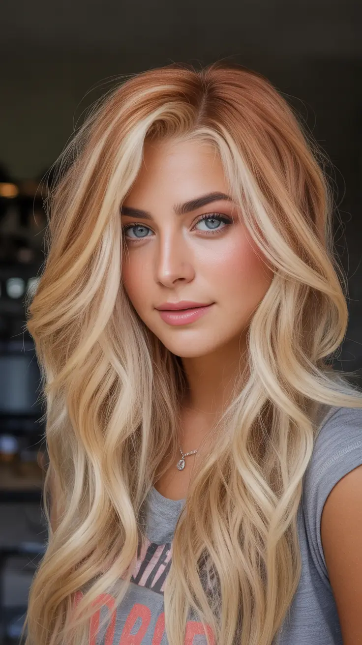 Fall hair color for blondes Butter Blonde with Cowboy Copper Melt
