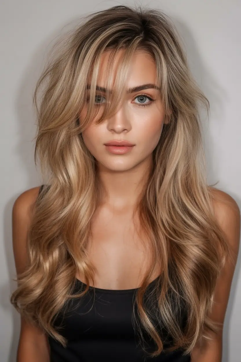 Fall hair color for blondes Dimensional Honey Fringe