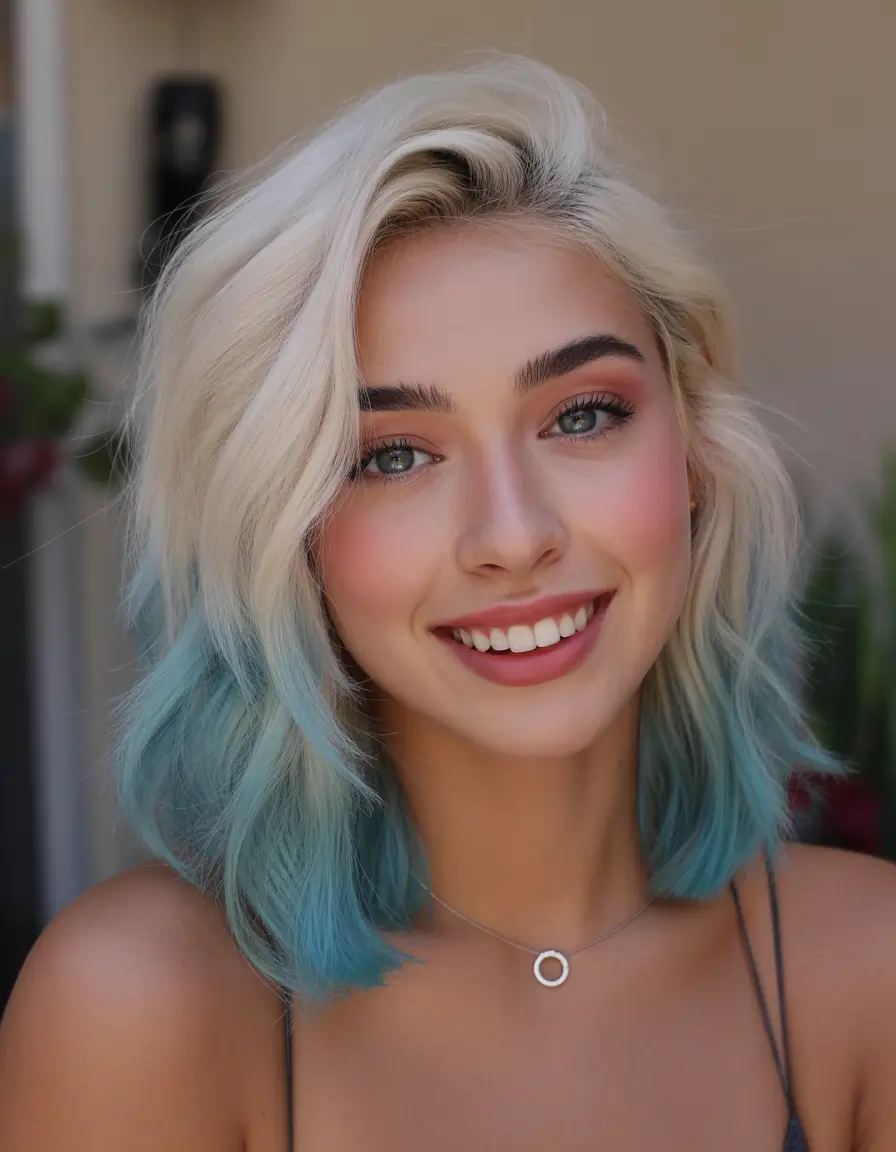 Fall hair color for blondes Frosted Blonde with Icy Blue Ends