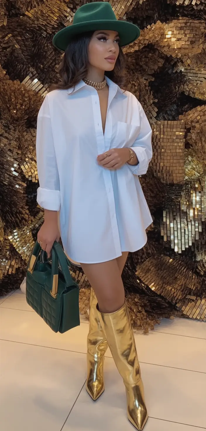 Cute Birthday outfits for Fall 2025 Celebrations+Gold Boots & Emerald Glam