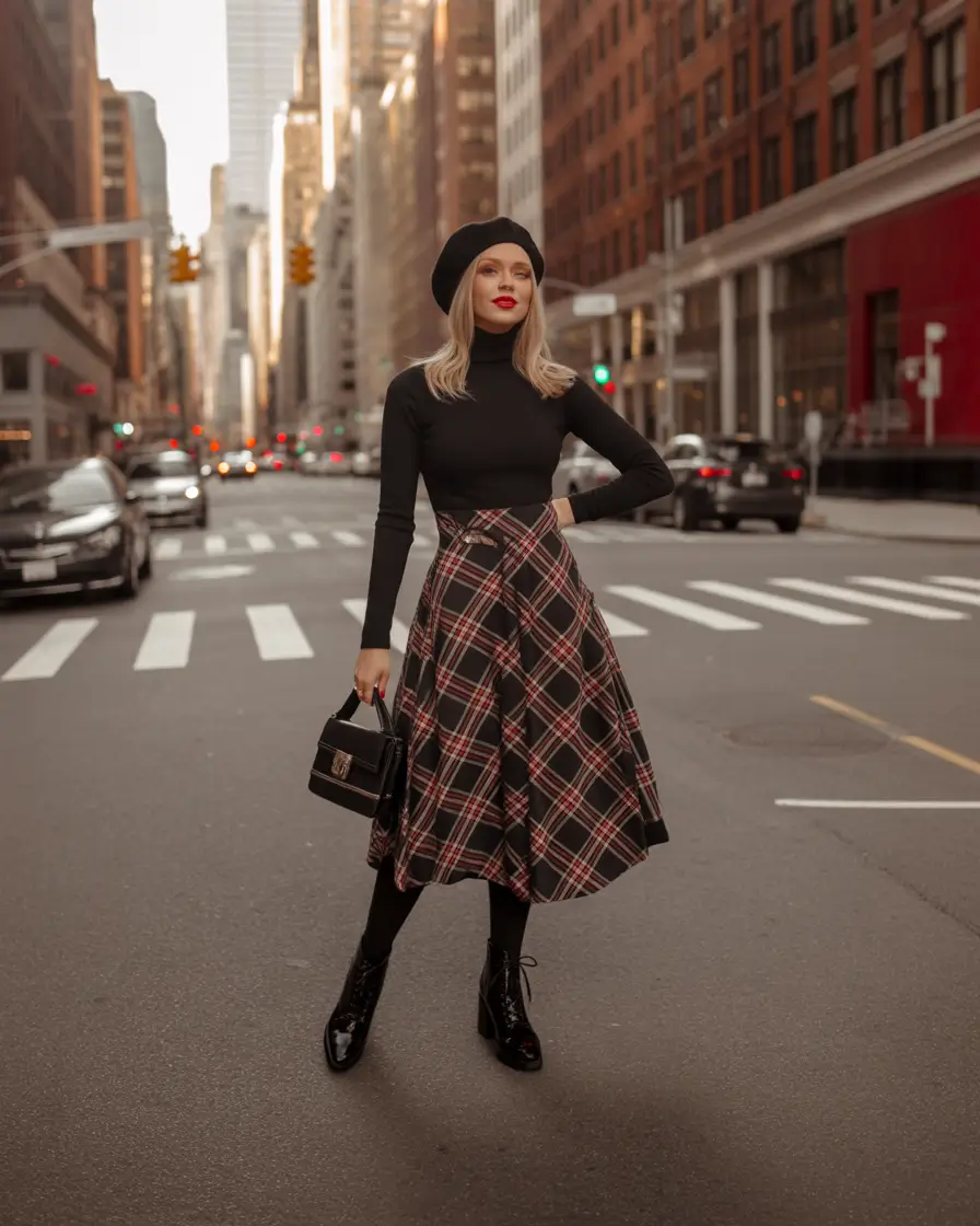 cute fall outfits for women 2025 Classic Plaid and Parisian Poise