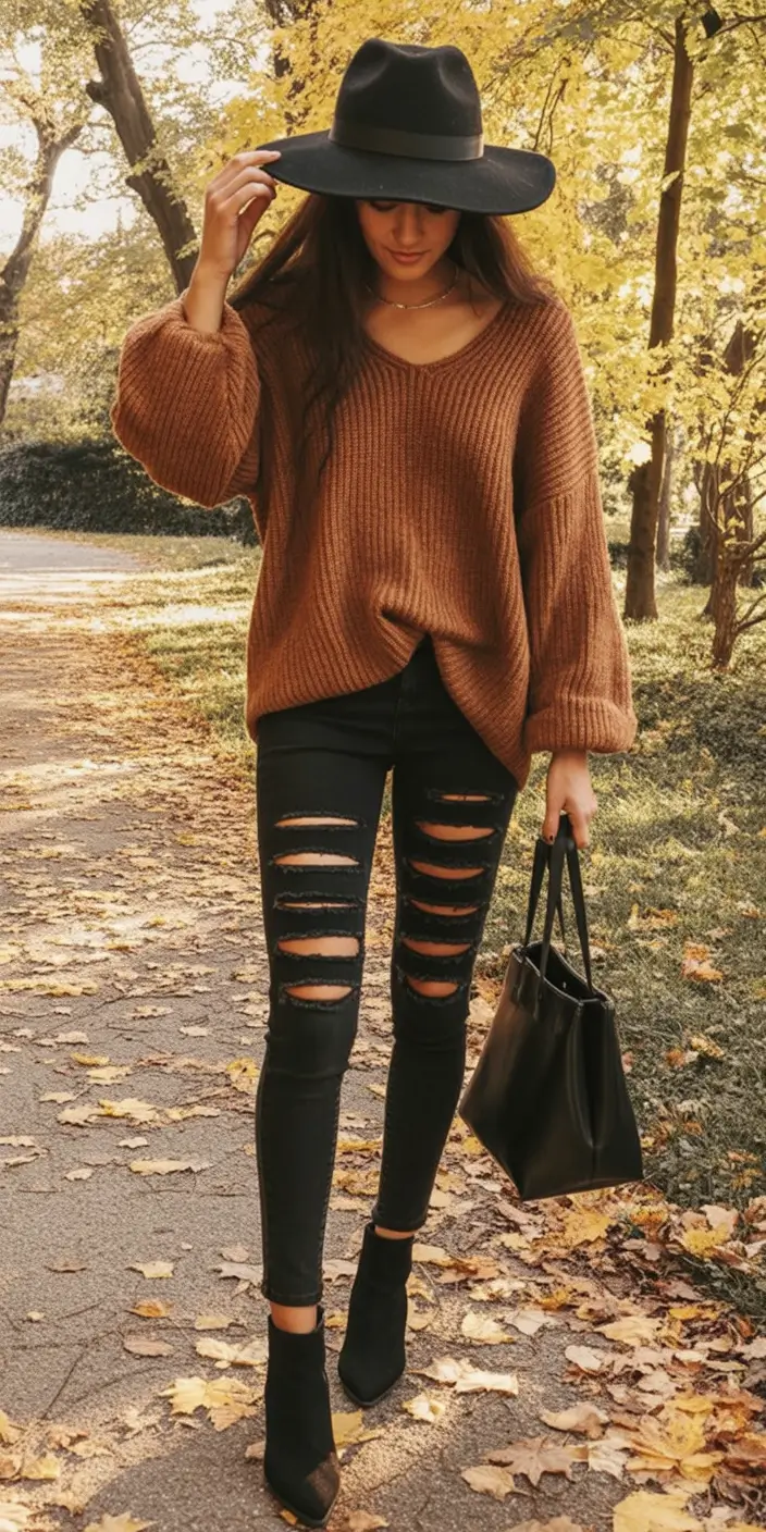 cute fall outfits for women 2025 Rustic Knit and Distressed Denim Cool