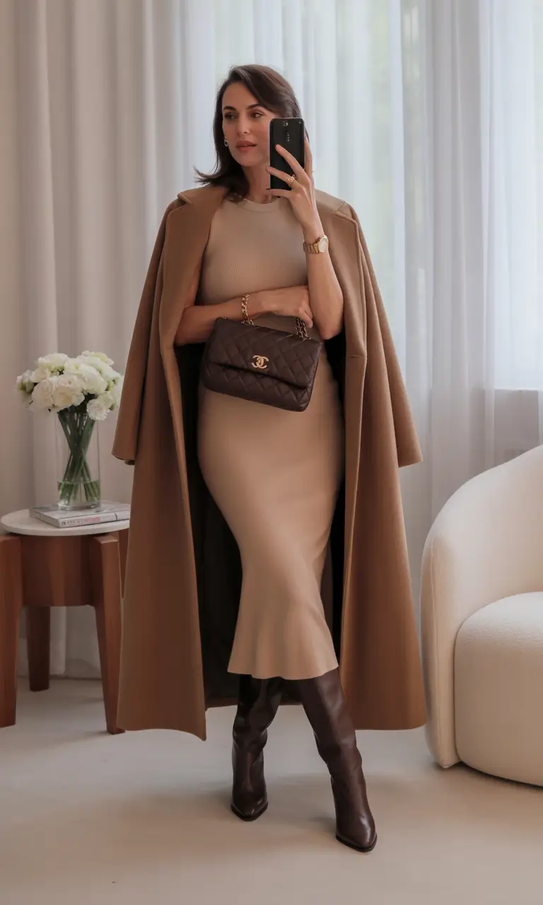 cute fall outfits for women 2025 Elegant Neutrals with Luxe Chocolate Accents