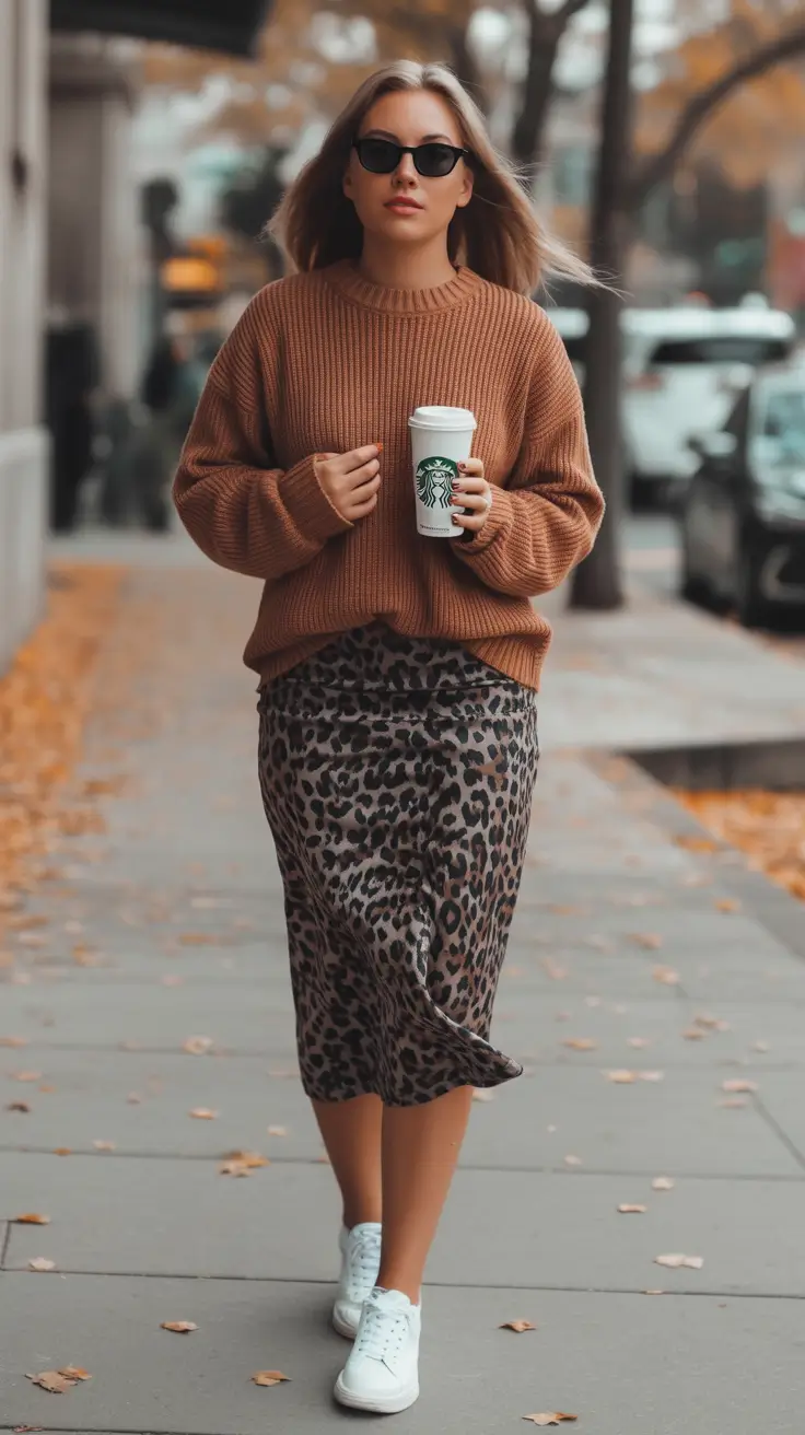 cute fall outfits for women 2025 Leopard Print and Knit in Motion