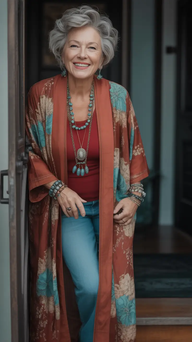 cute fall outfits for women over 60+Bohemian Ease with Jewel Tones
