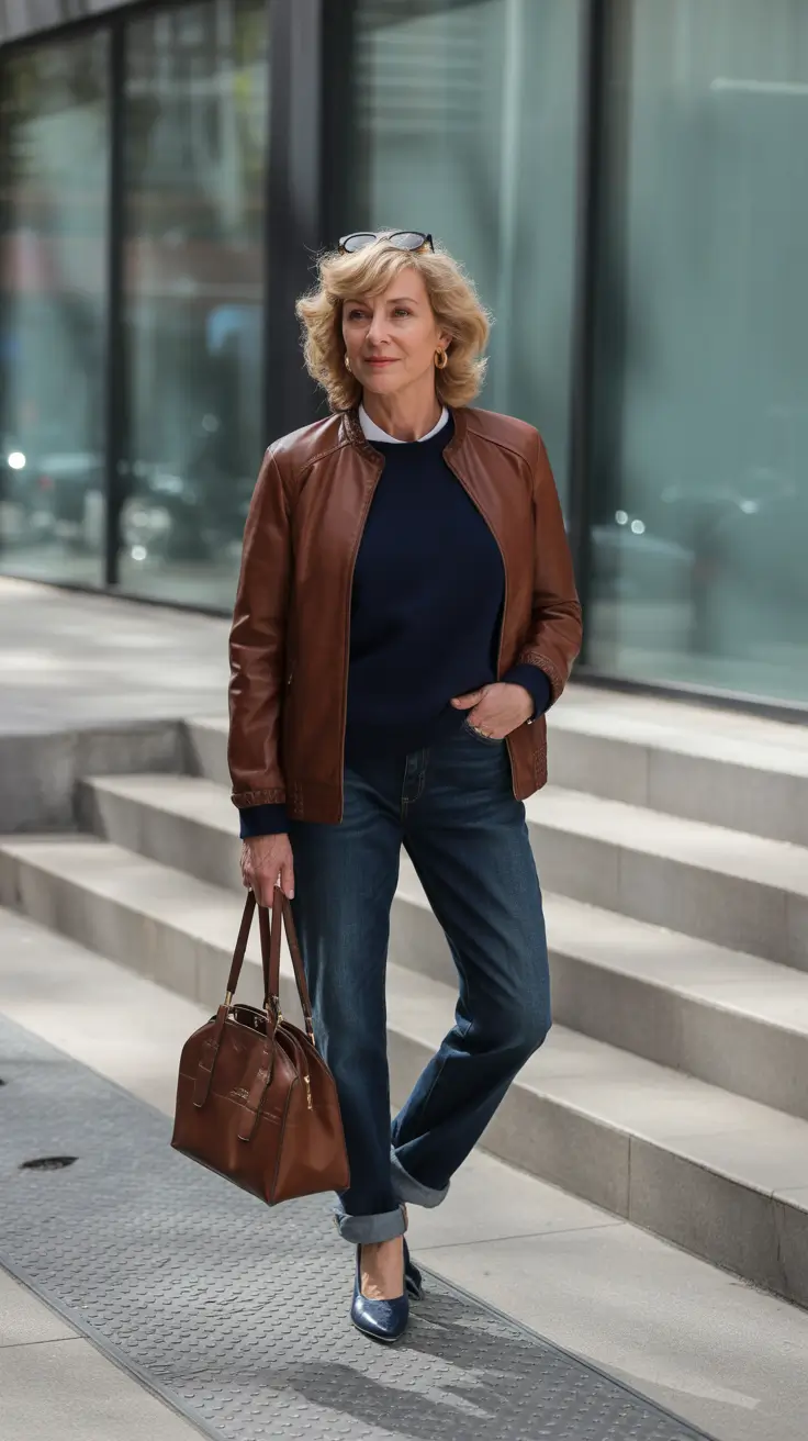 cute fall outfits for women over 60+Rich Leather and Laidback Denim
