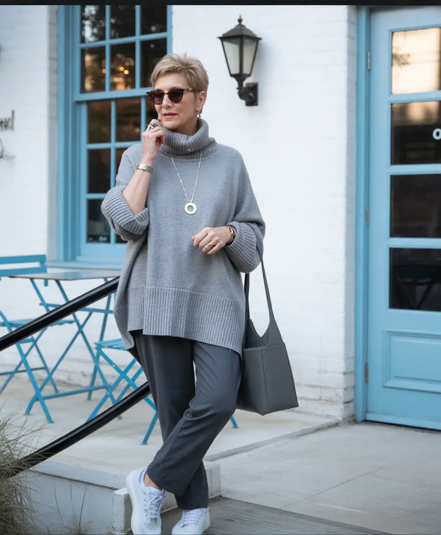 cute fall outfits for women over 60+Soft Greys and Urban Ease