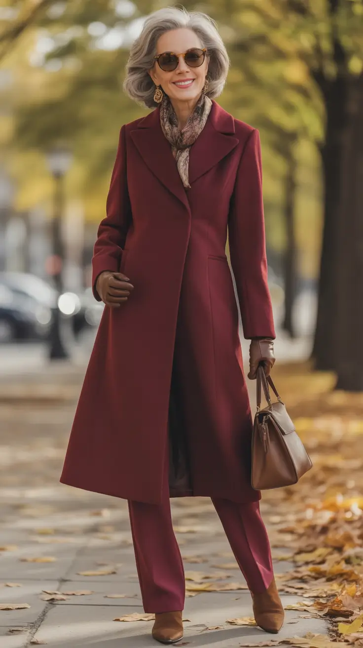 cute fall outfits for women over 60+Merlot Monochrome for Crisp Mornings