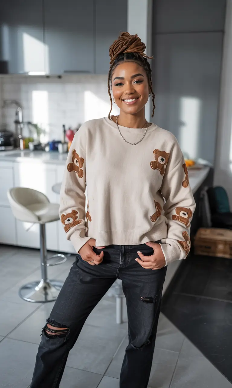 early fall outfits ideas 2025 Playful Graphics & Dark Denim