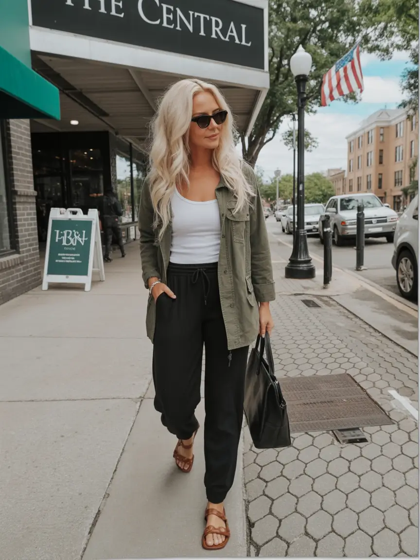 early fall outfits ideas 2025 Utility Cool in Soft Neutrals