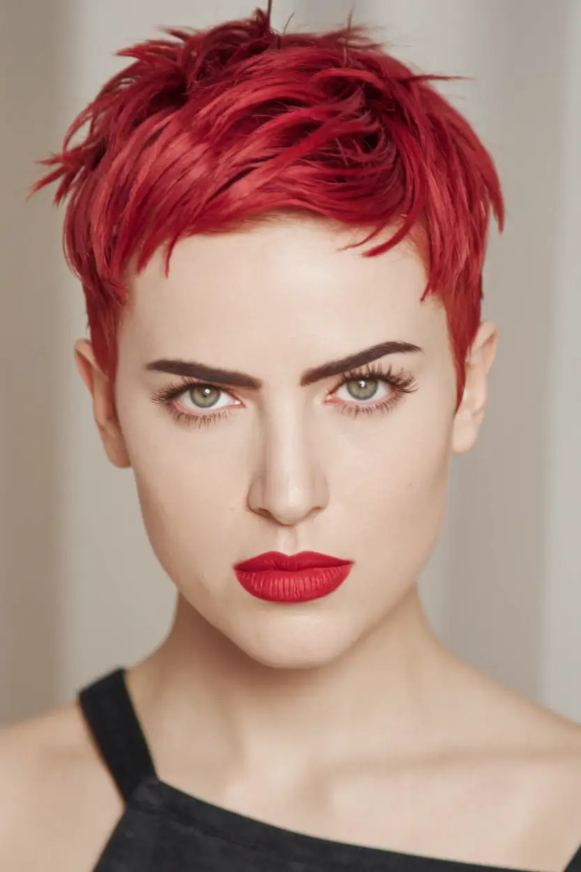 end of summer hair color 2025 Cherry Fire Pixie with Attitude