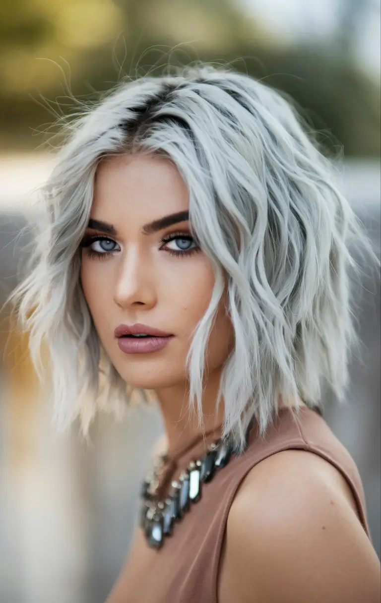 end of summer hair color 2025 Silver Surf Bob