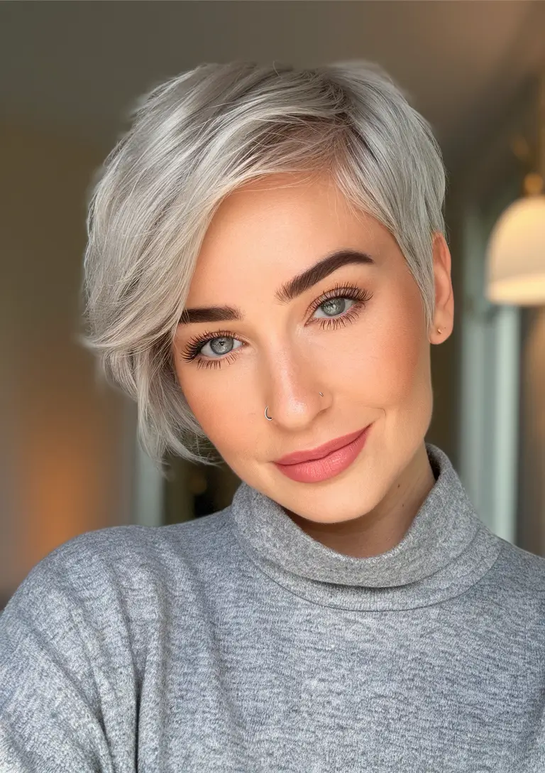 end of summer hair color 2025 Polished Pearl Pixie