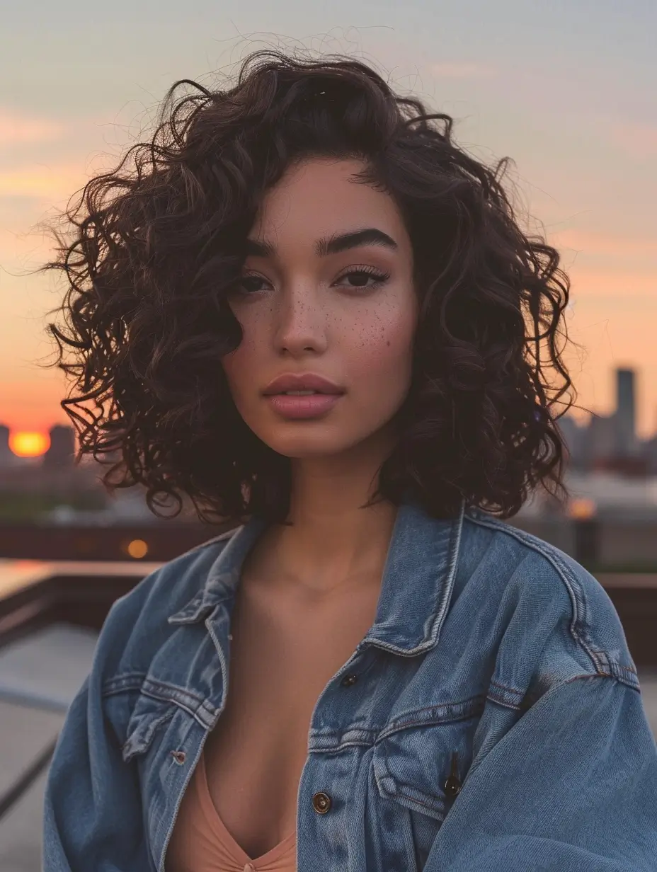 end of summer hair color 2025 Cocoa Curls at Sunset