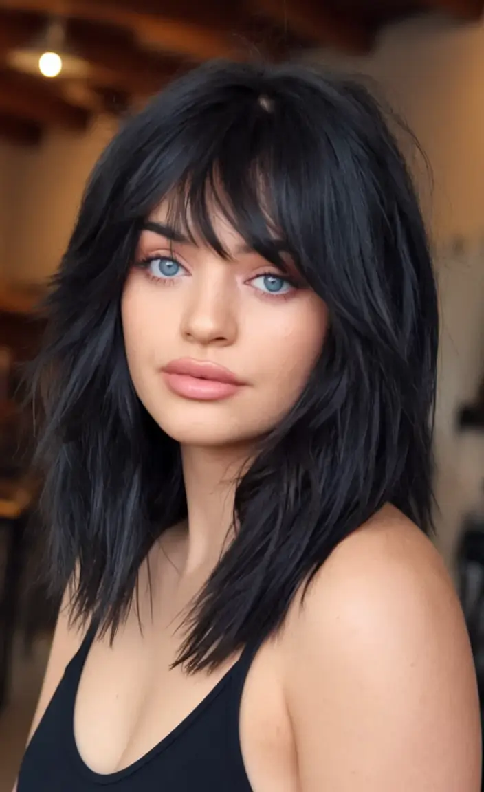 end of summer hair color 2025 Midnight Feather Shag