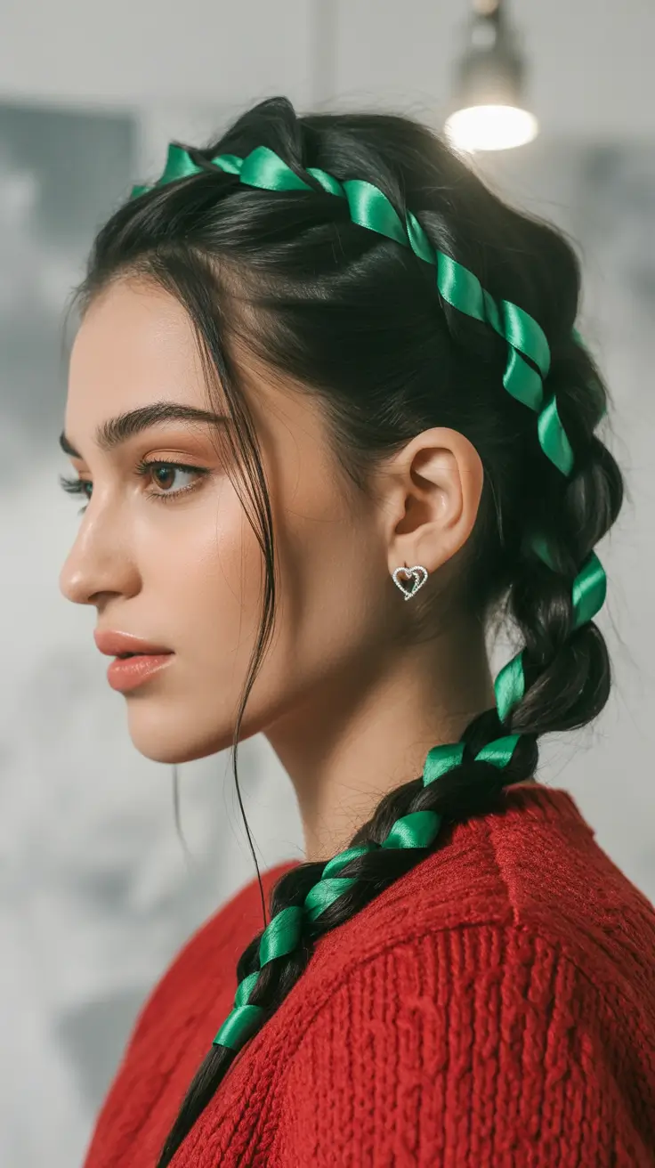 end of summer hairstyles ideas 2025 Braided Crown with Ribbon Twist