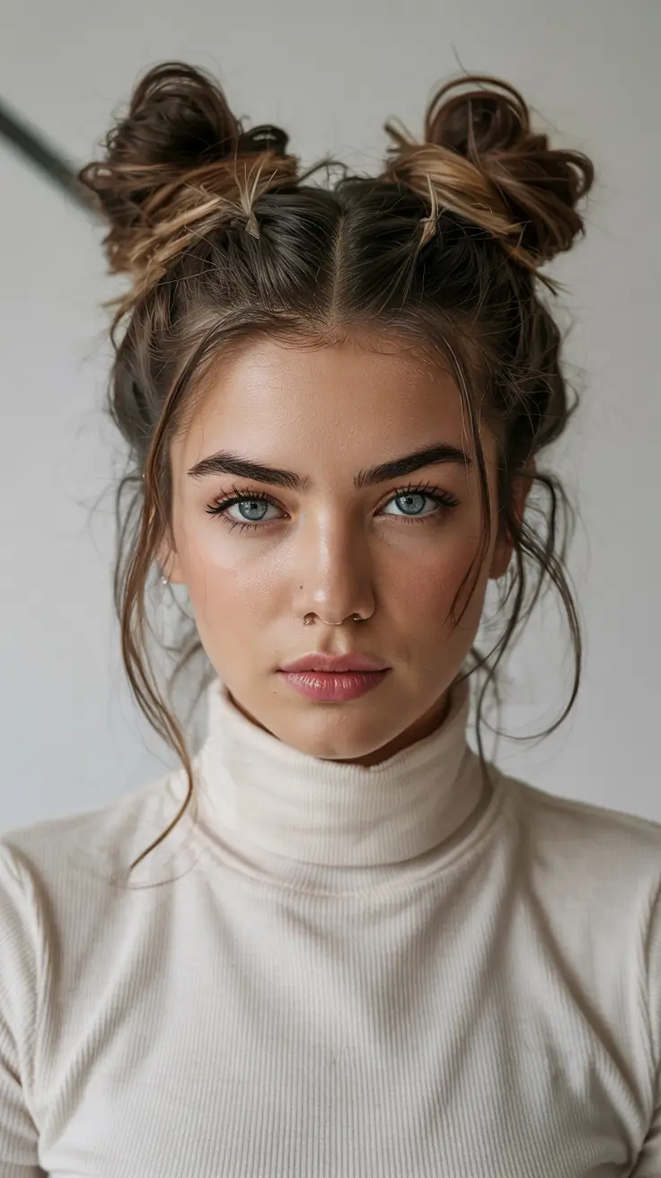 end of summer hairstyles ideas 2025 Messy Space Buns with Grown-Up Energy