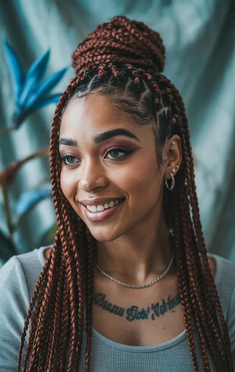 end of summer hairstyles ideas 2025 Copper Knotless Braided Bun