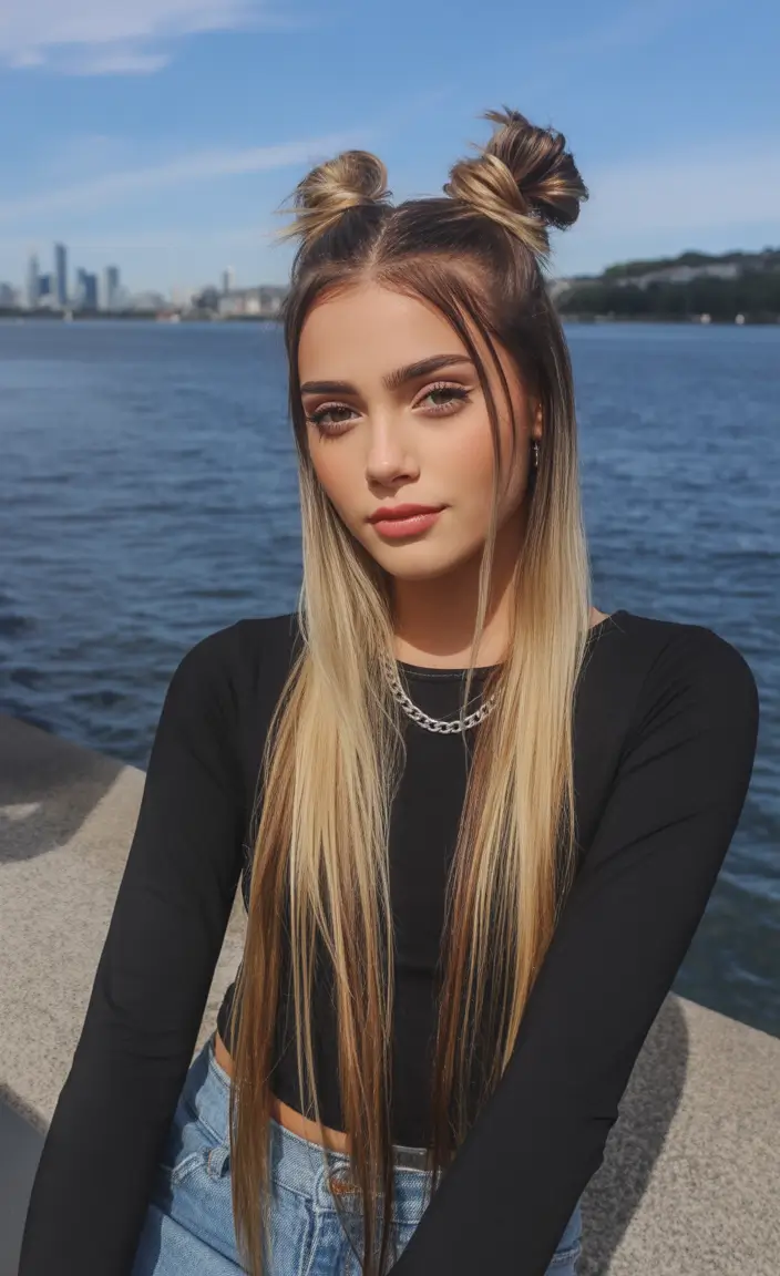 end of summer hairstyles ideas 2025 Sunset Space Buns