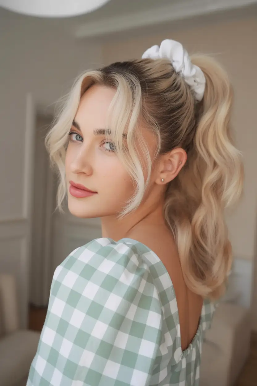 end of summer hairstyles ideas 2025 Cottagecore Pony with Curtain Bangs