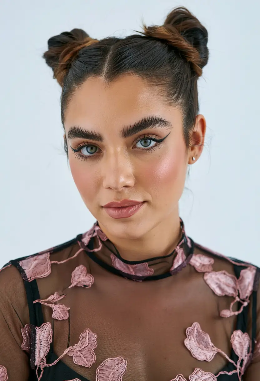 end of summer hairstyles ideas 2025 Twisted Space Buns with Edge