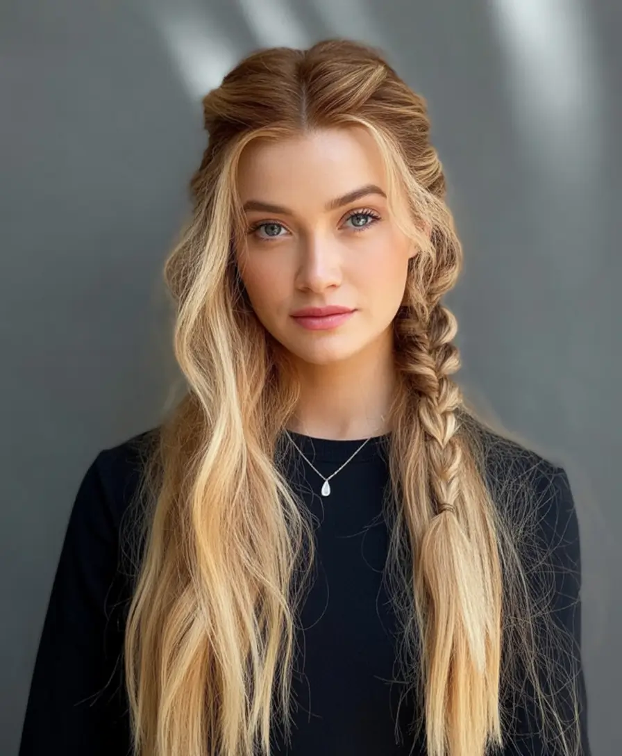 end of summer hairstyles ideas 2025 Wavy Side Braid Elegance