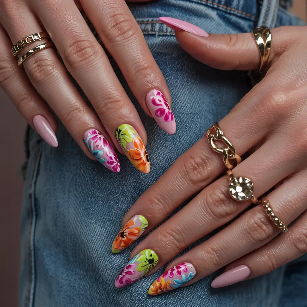 end of summer nails ideas 2025 Tropical Bloom Art for the Last Days of Summer