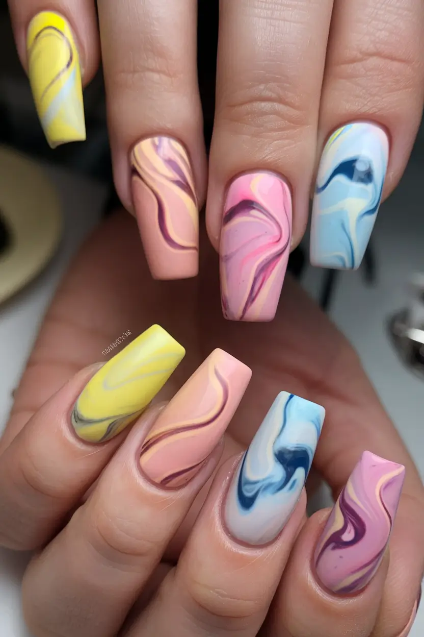 end of summer nails ideas 2025 Blue Lemonade: Fruity Fun on Almond Tips