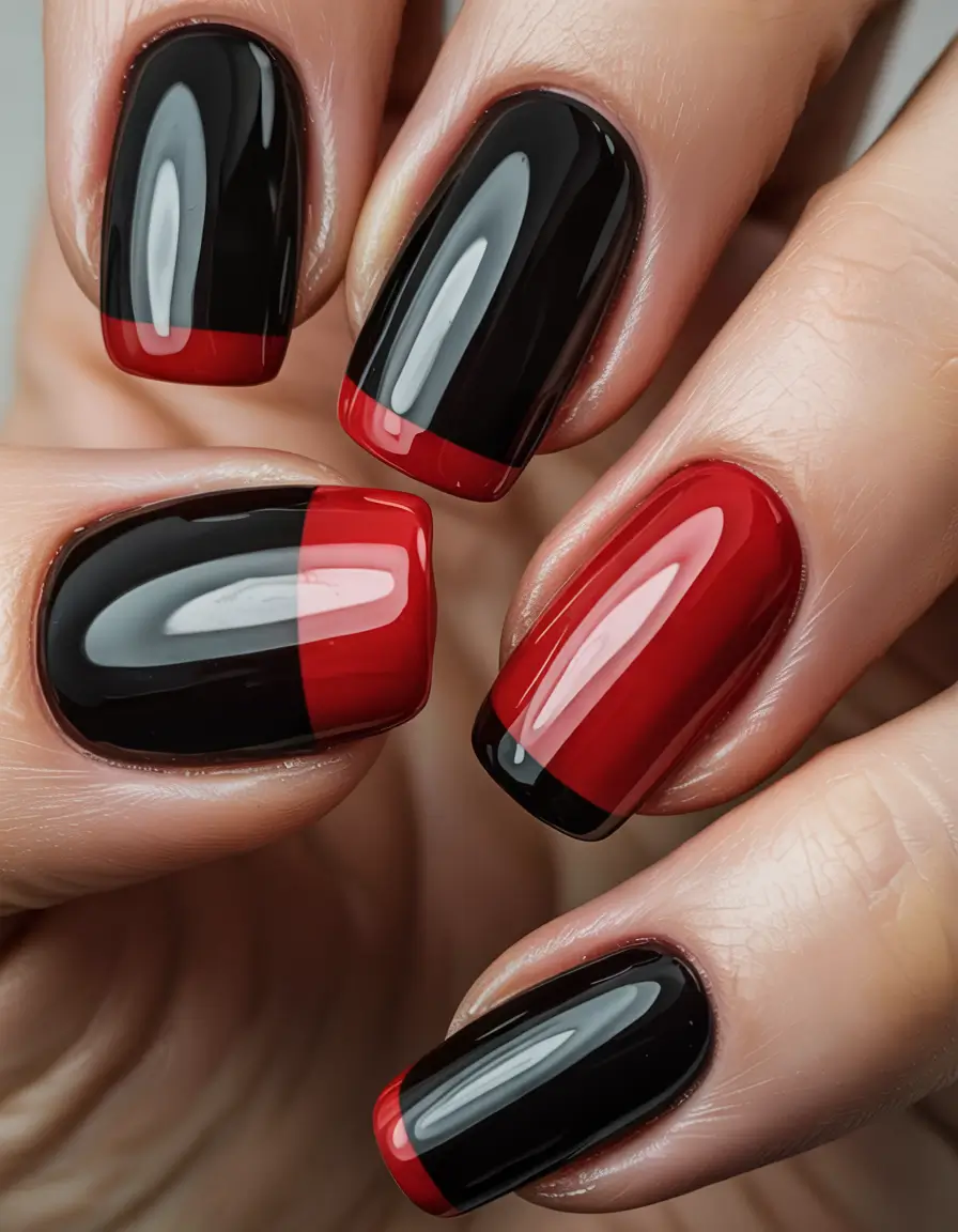 end of summer nails ideas 2025 Red & Black Modern French: Graphic Minimalism