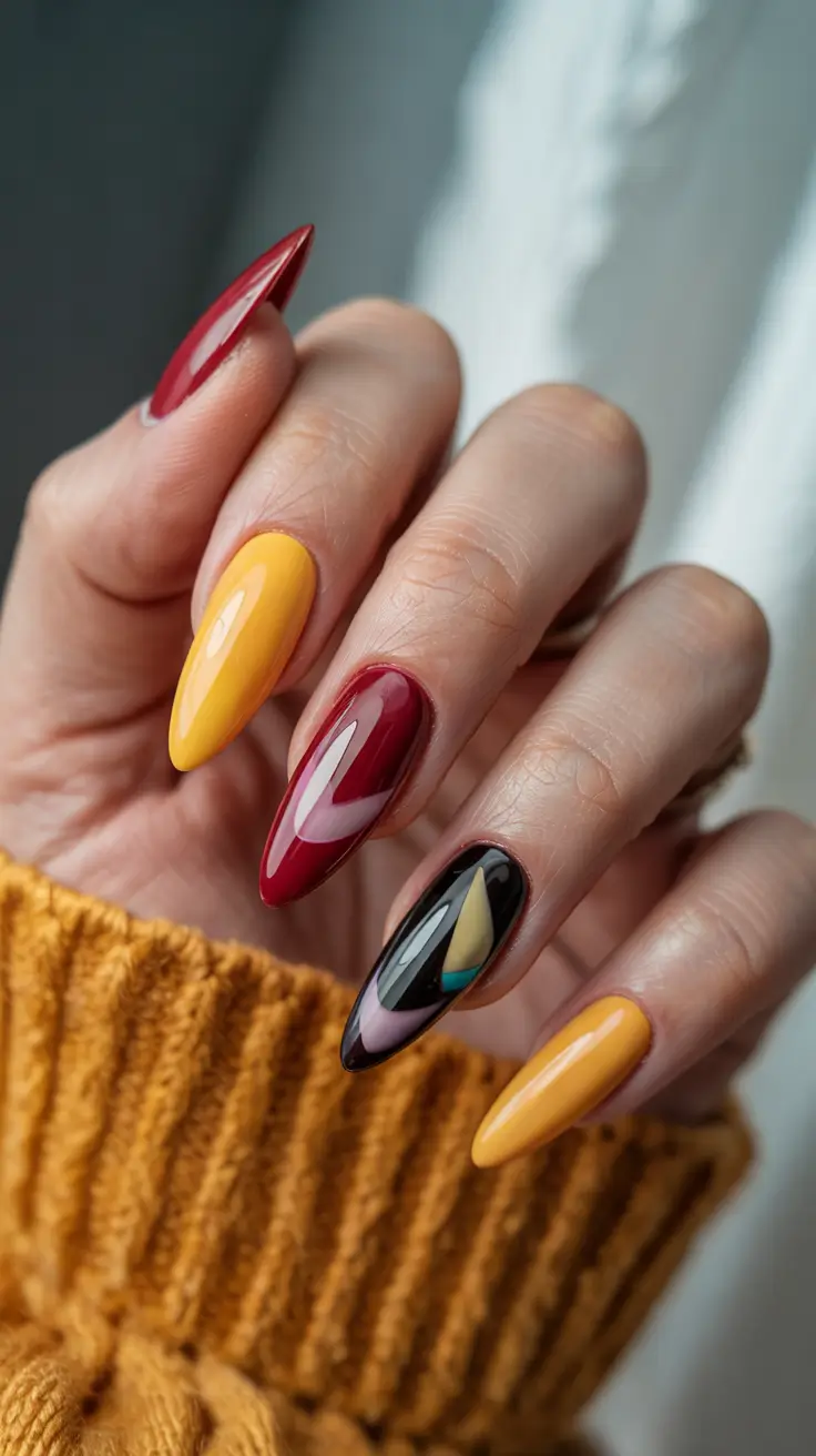 end of summer nails ideas 2025 Bold Autumnal Hues with a Geometric Edge
