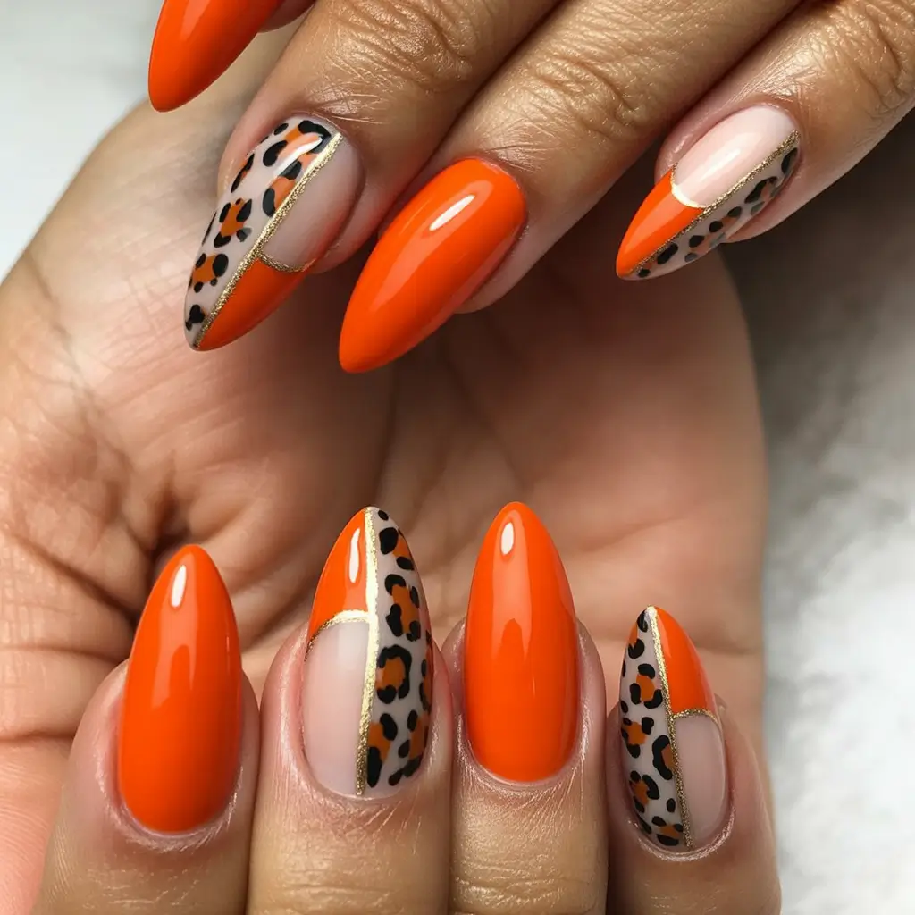 end of summer nails ideas 2025 Orange Crush with a Wild Twist